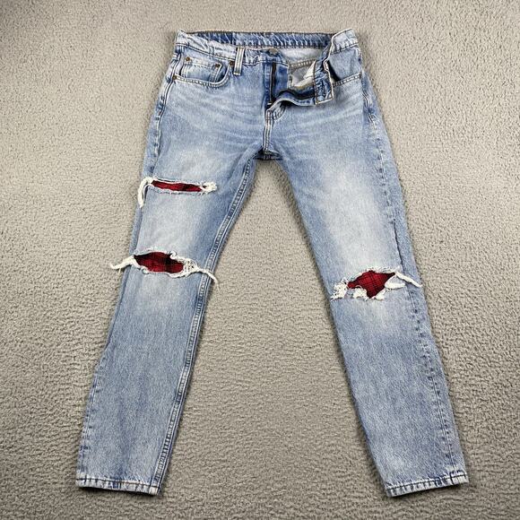 Levi's 512 Slim Taper Jeans Men's 30x30 Measured 30x28 Distressed Plaid Patches - Picture 1 of 14